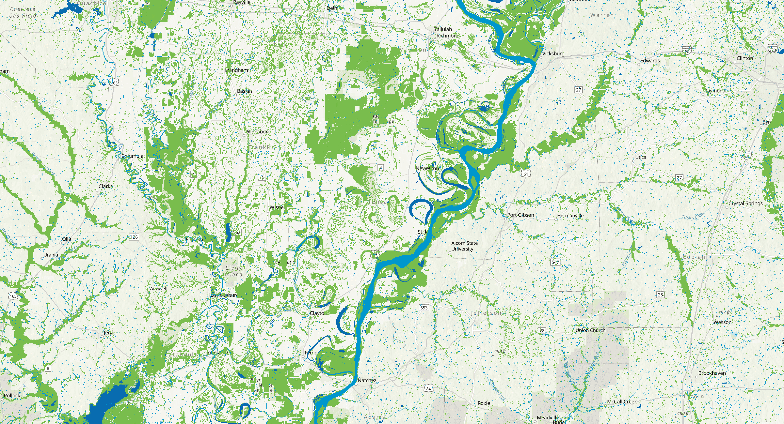 Map of rural Mississippi